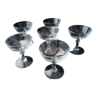 Set of 6 vintage champagne glasses in ground glass