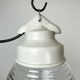 Industrial white porcelain pendant light with ribbed glass, 1970s