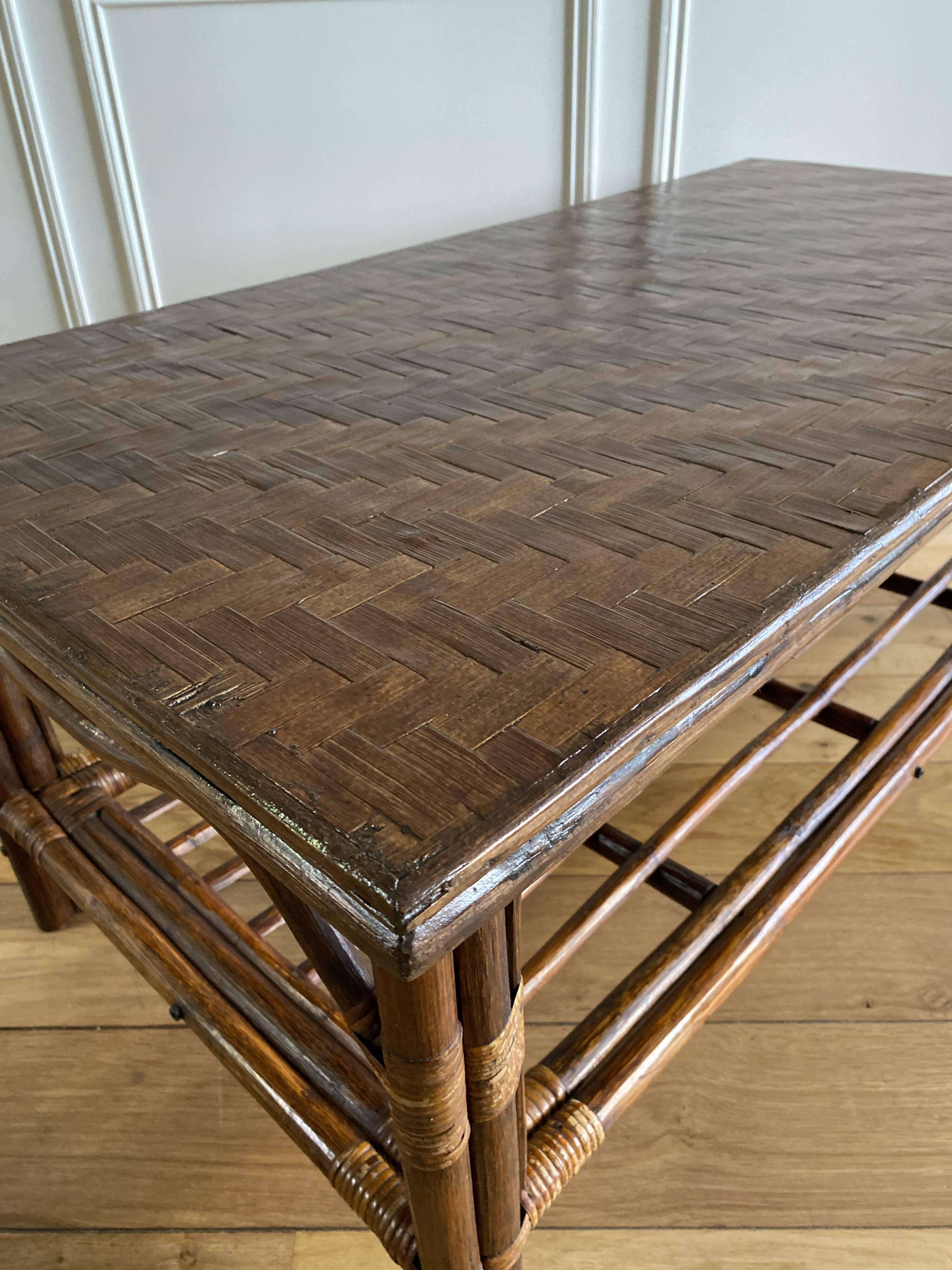Vintage brown bamboo living room coffee table
