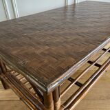 Vintage brown bamboo living room coffee table