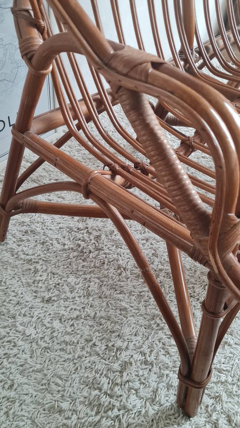 Vintage 1970s rattan bench