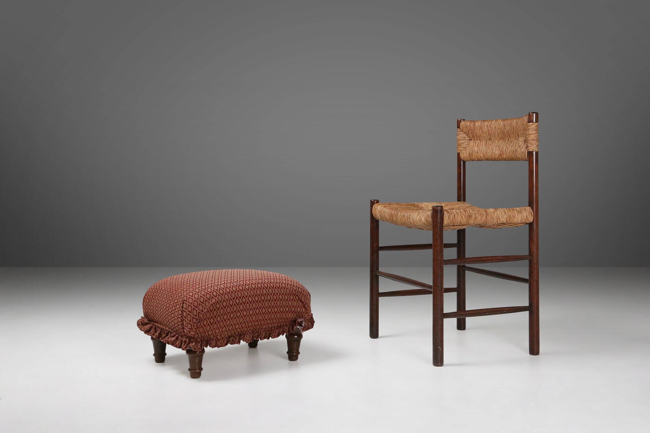 Small Art Deco Footstool with Original Upholstery, France, 1940s