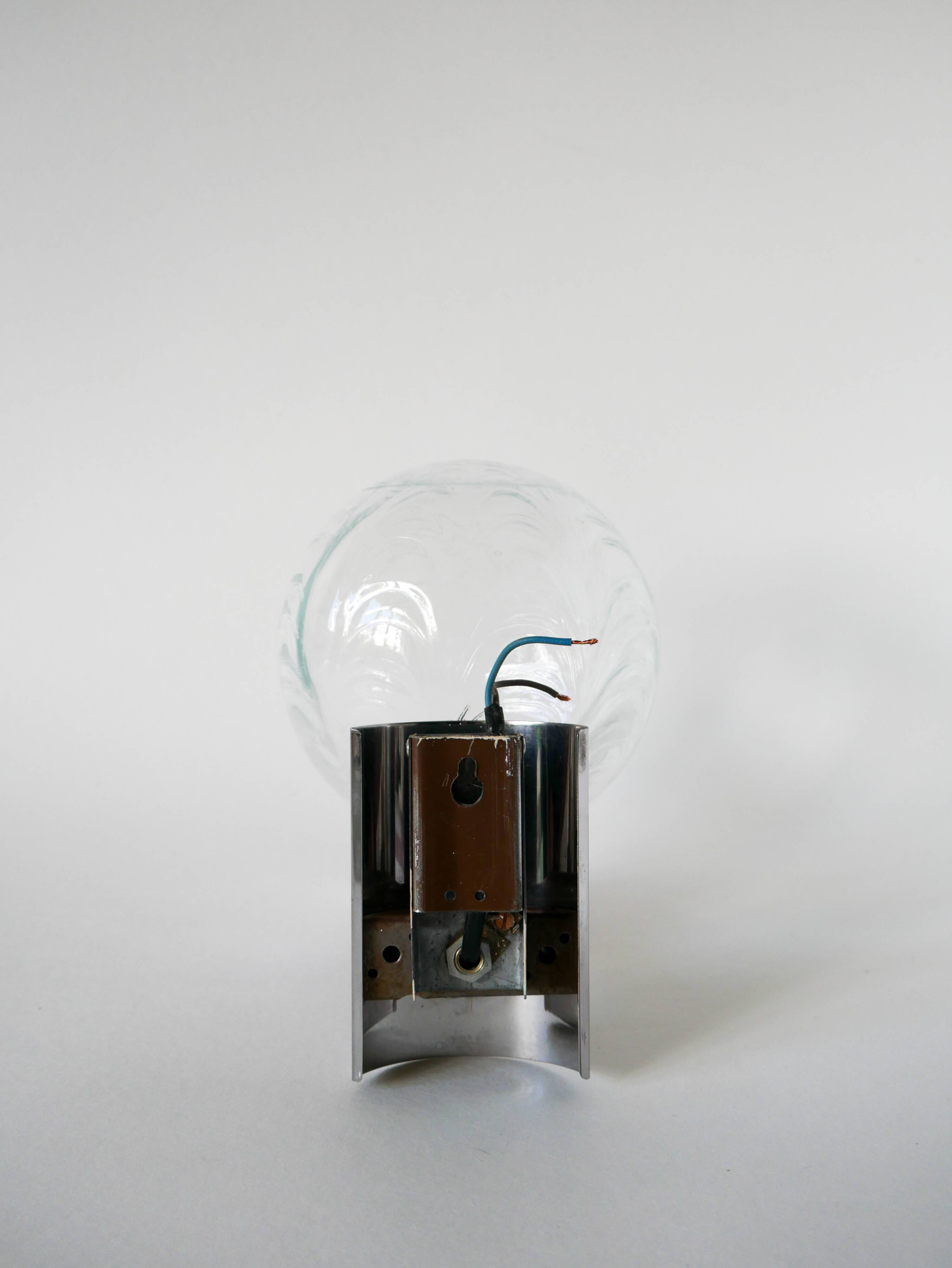 Chrome and molded glass wall lamp, 1970