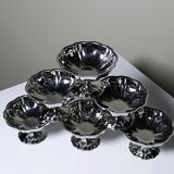 6 vintage bistro-style stainless steel dessert bowls on stands