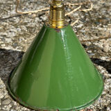 Pair of vintage industrial retro conical enamelled sheet metal pendant lights