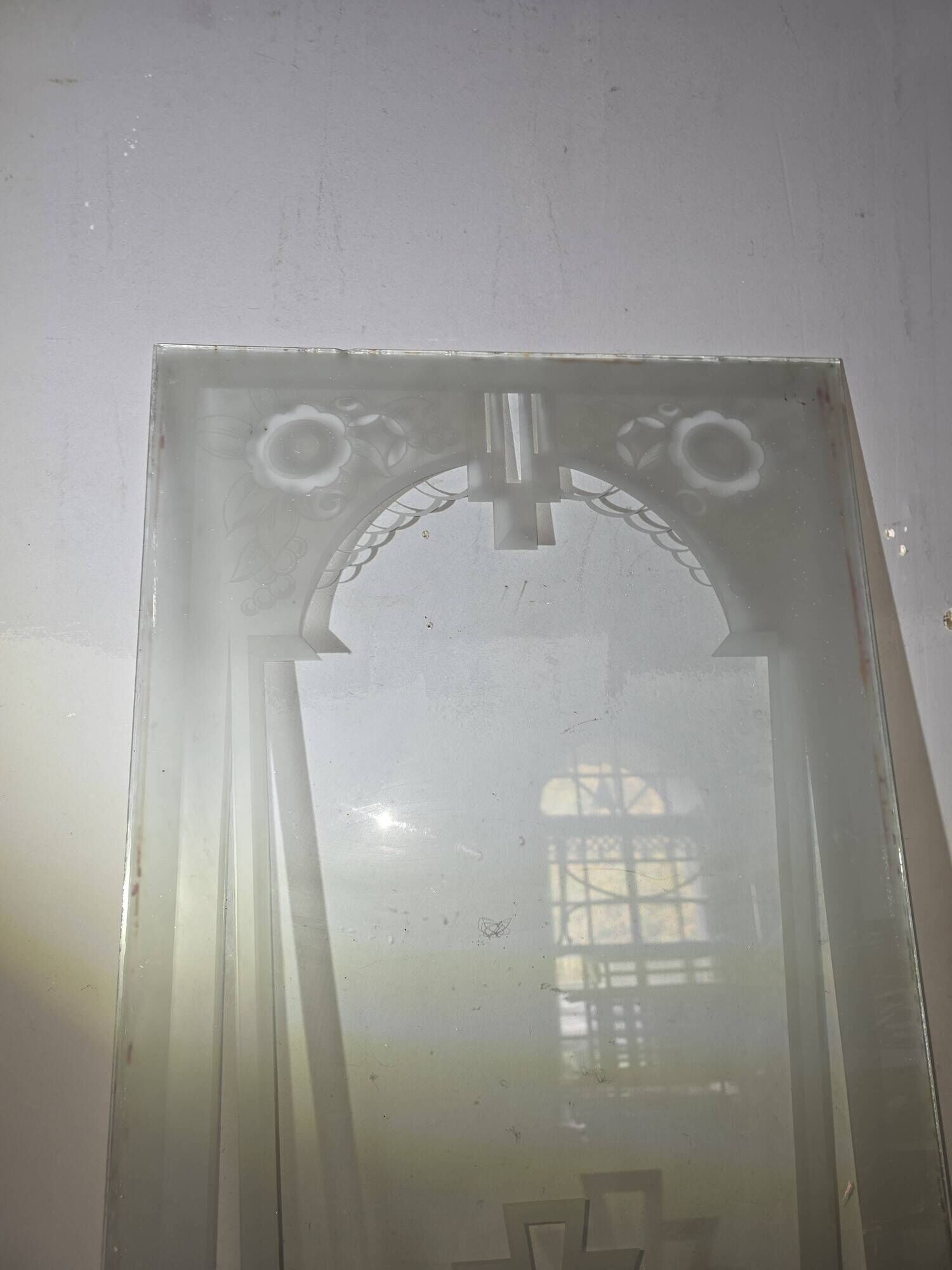 Art Deco engraved glass door panel