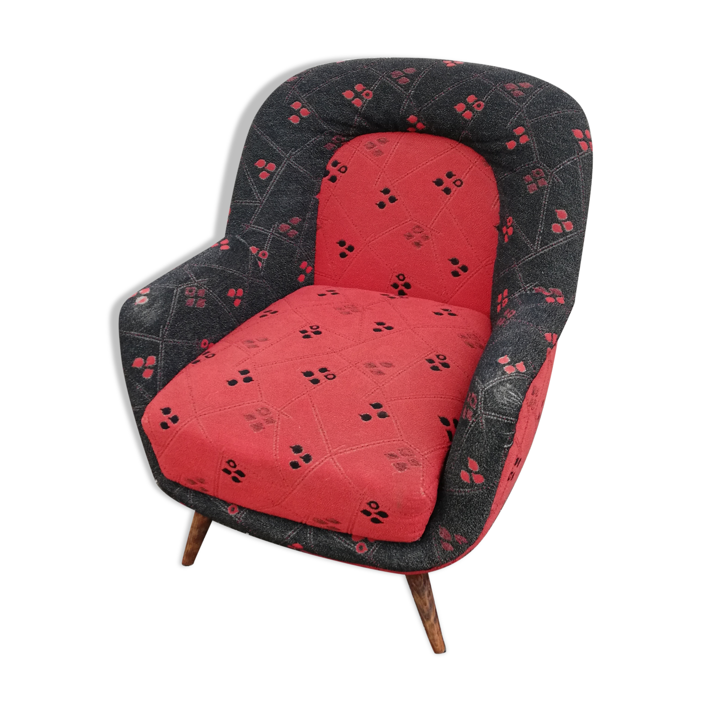 Fauteuil année 50 rouge et noir pieds compas