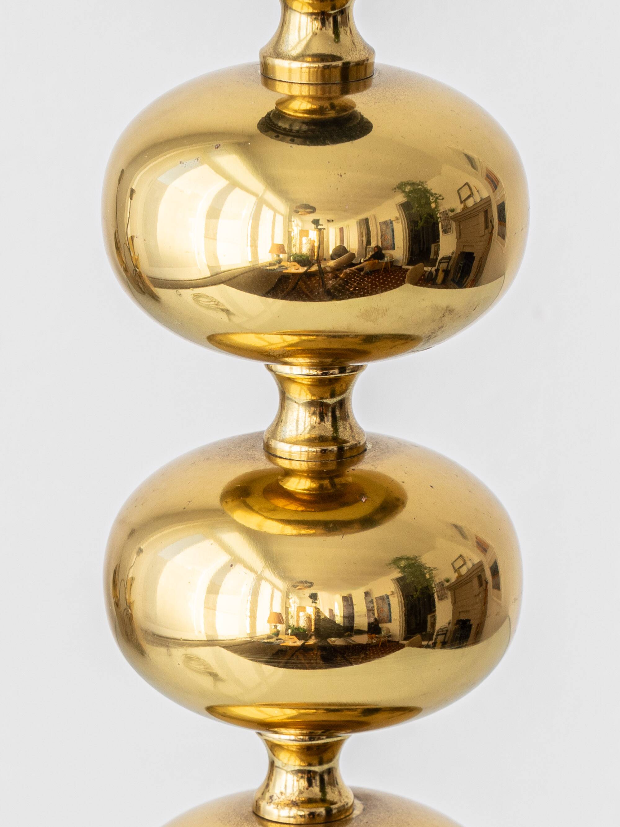 Pair of Swedish Mid-Century Brass Bobbin Table Lamps by Aneta, circa 1960