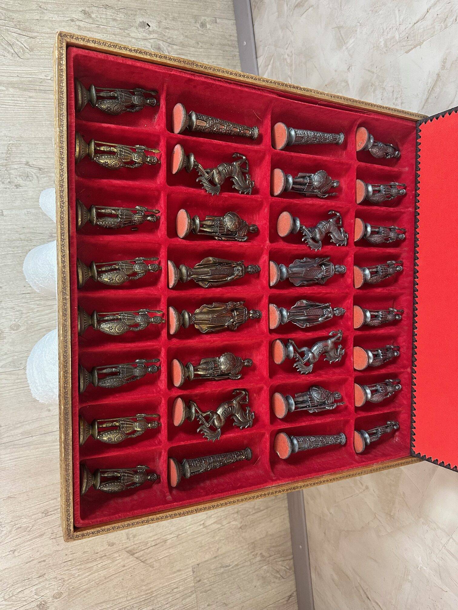Leather and metal chess set