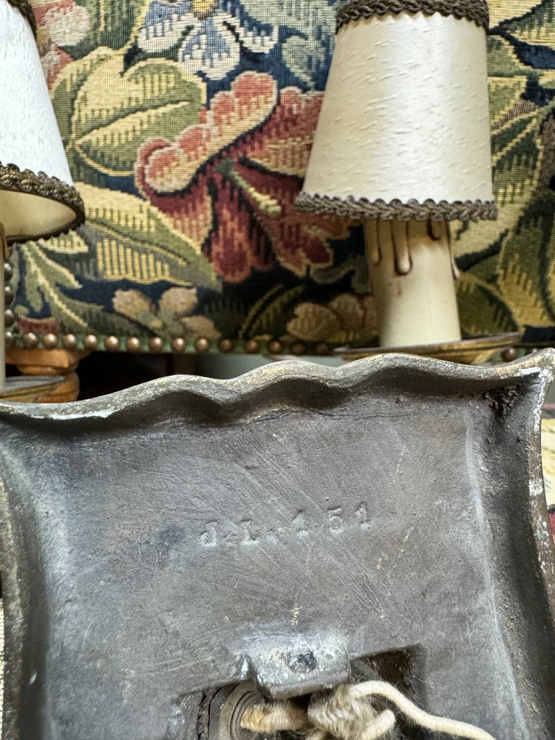 Jules Leleu Pair Of Bronze Sconces With Stamped Double Patina