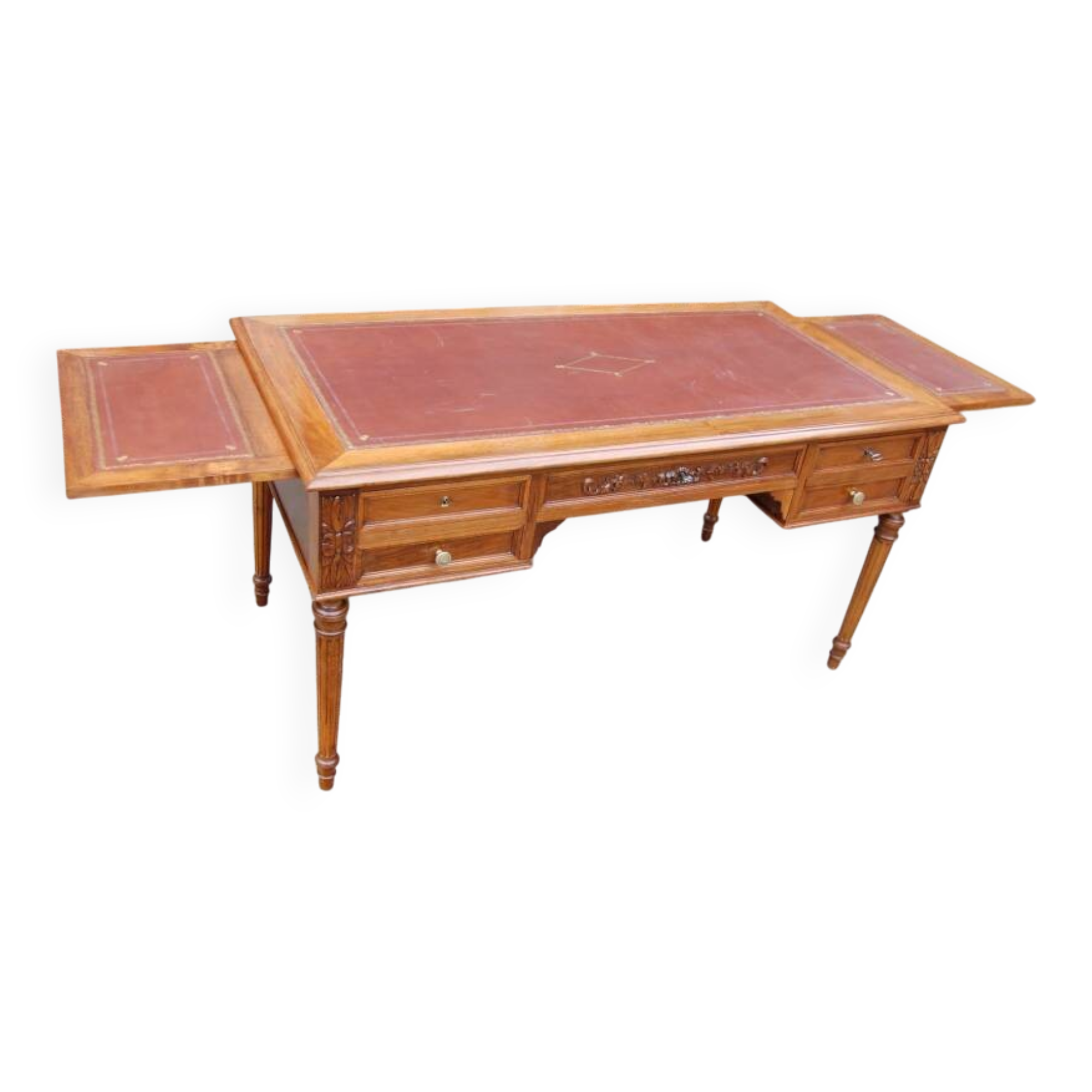 Napoleon III desk in Louis XVI style made of walnut from the late 19th century.