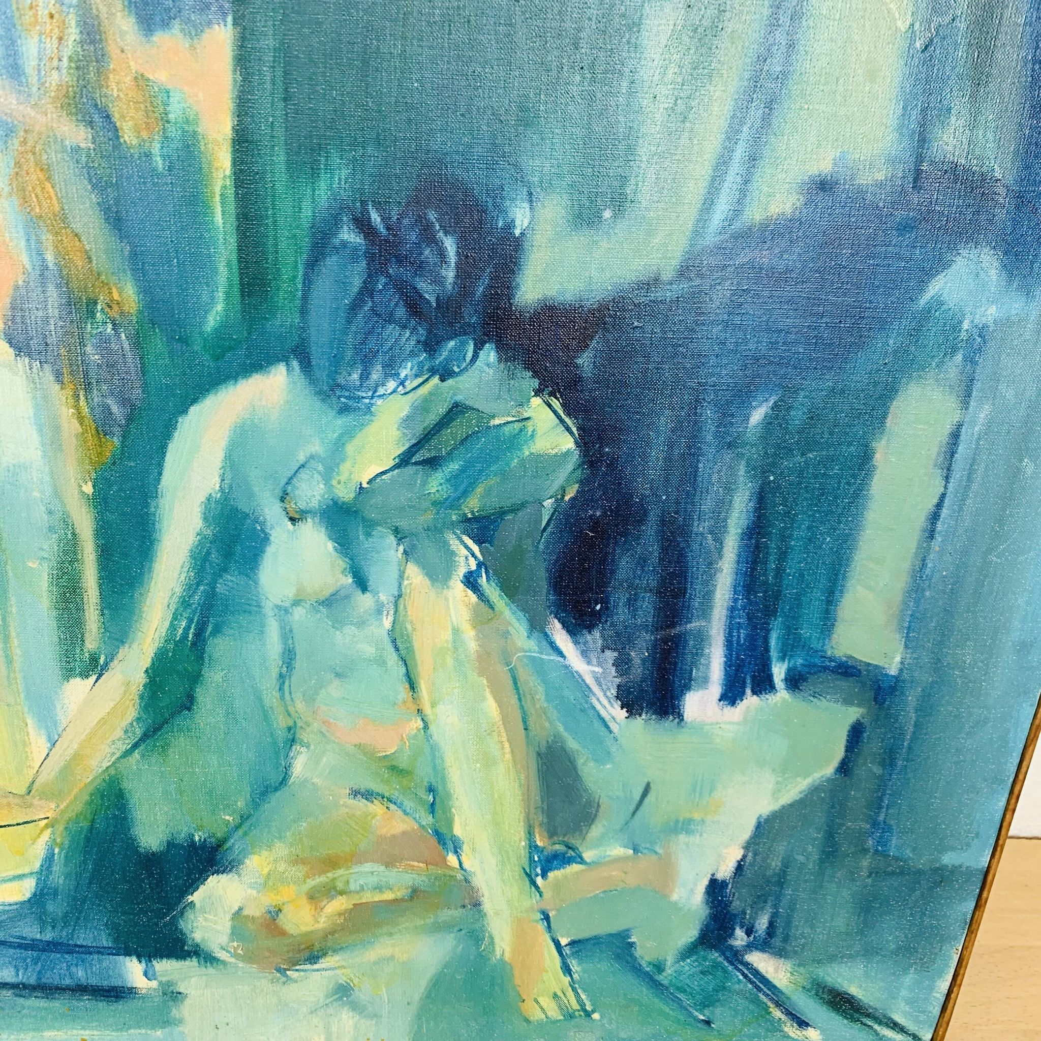 Painting, contemporary oil on canvas, blue women