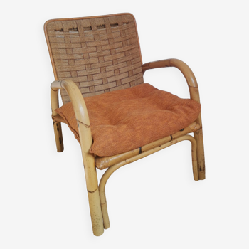Rattan and braided rope armchair 1950