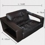 Leather lounge set – Steiner Paris – aluminium base – 1970s/1980s