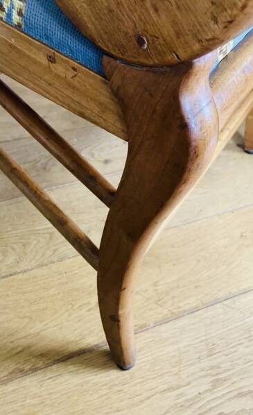 19th century St Empire armchair in pegged blond walnut with cross-stitched tapestries