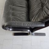 Scandinavian 2-seater sofa 1970s vintage in black leather and curved wood