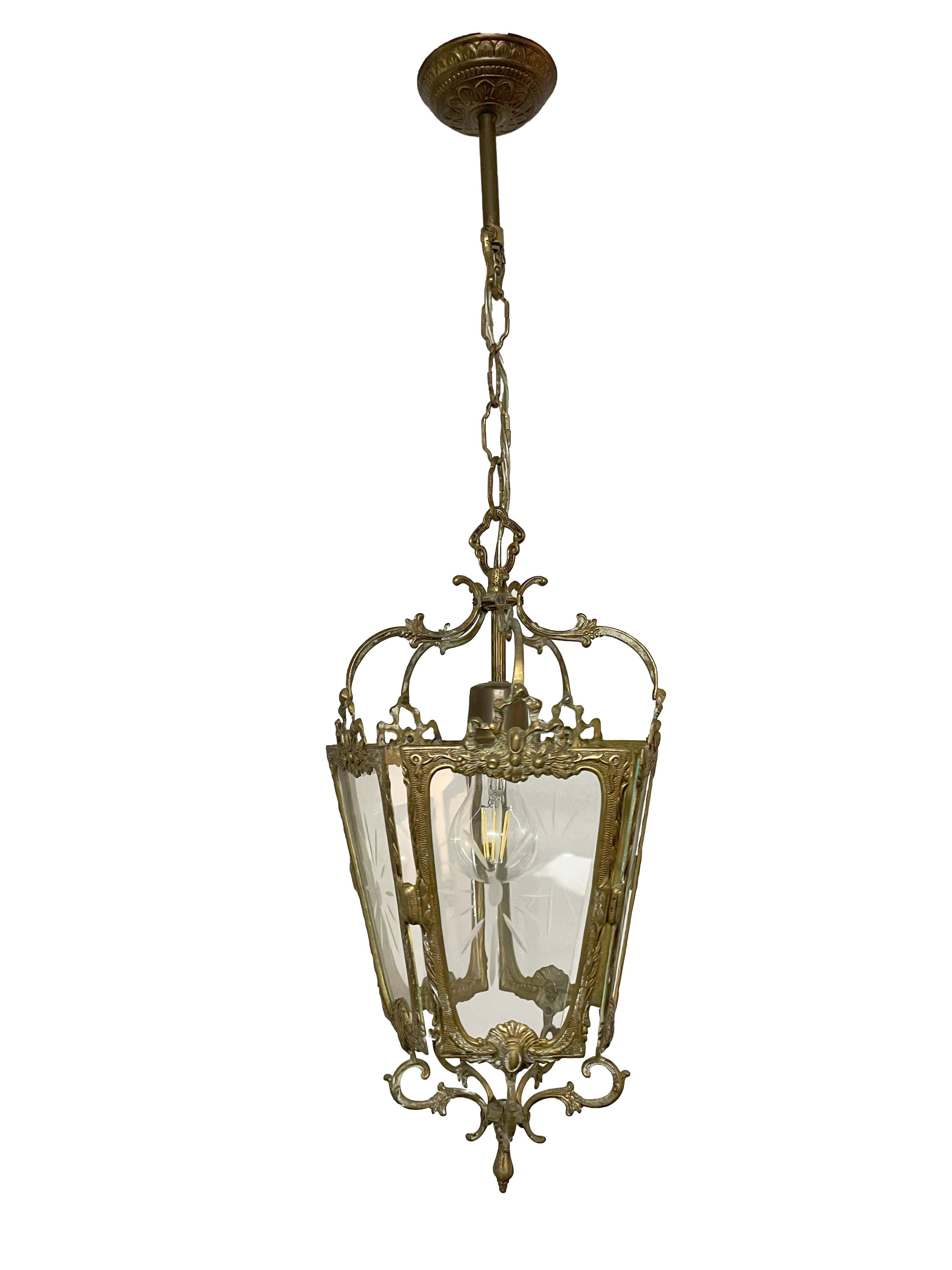 Antique Louis XV style brass lantern chandelier - Vintage