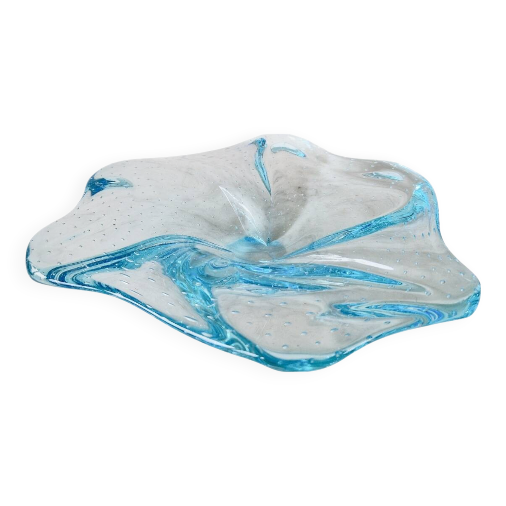 Vintage handcrafted Bullicante sky blue glass empty pocket