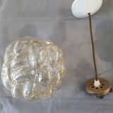 Pair of bubbled glass pendant lights
