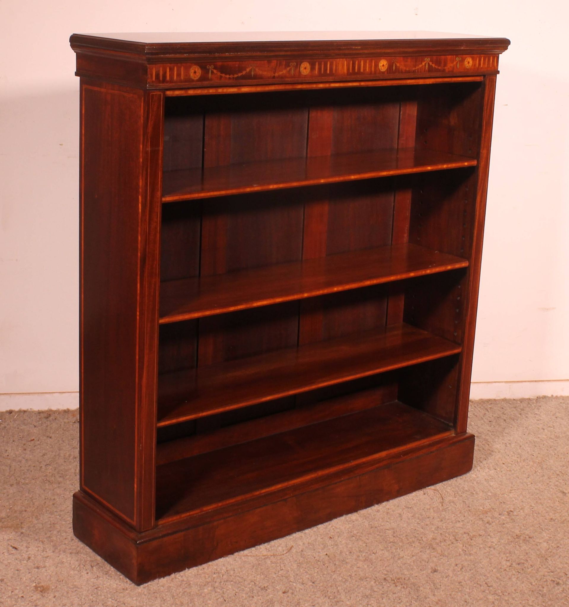 open mahogany library with inlays - 19th century