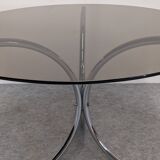 Chrome metal and smoked glass round table, Italy circa 1970.