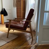 Wood and scandinavian leather armchair