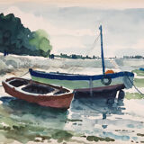 Watercolor Louis PARRENS 1904-1993.Lesconil