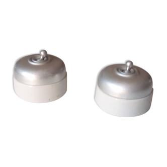 Pair of old porcelain and brushed aluminum switches 40s/50s