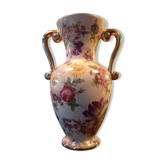 Vase fleuri double anses dorees Hubert Becquet quaregnon - made in belgium