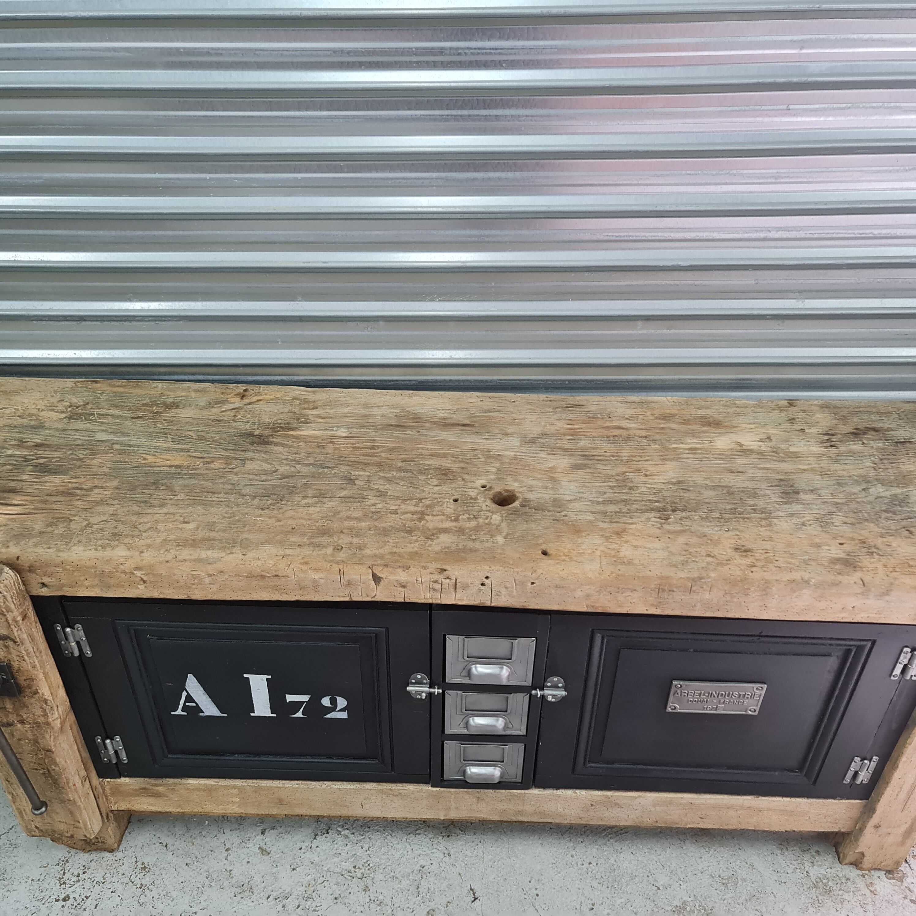 Old oak carpenter's workbench industrial furniture