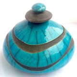 Turquoise raku box with organic shapes