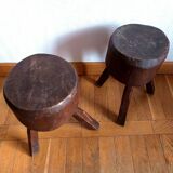 Pair of Brutalist wooden stools, circa 1960