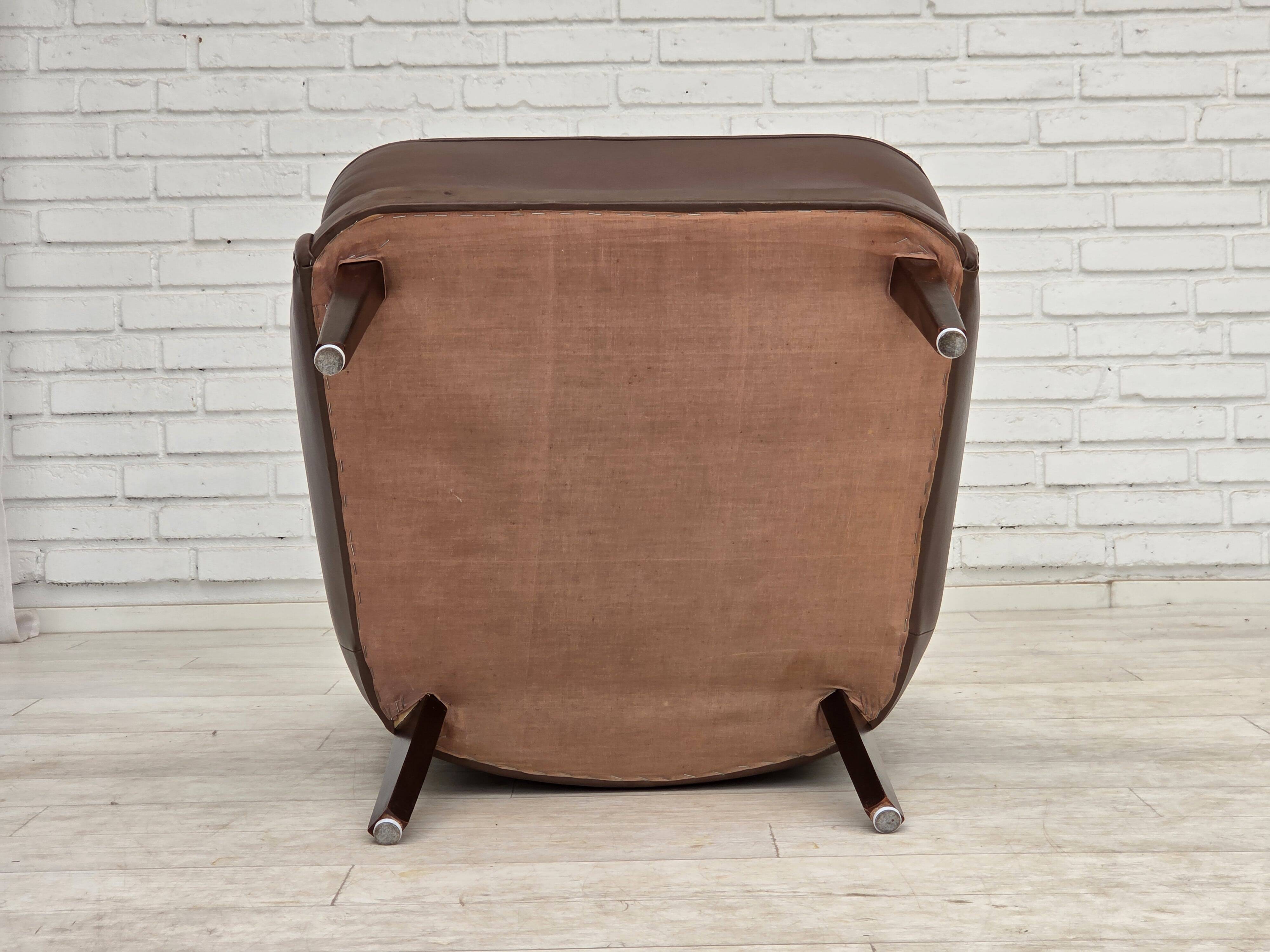 1970s, Danish armchair, original brown furniture leather.
