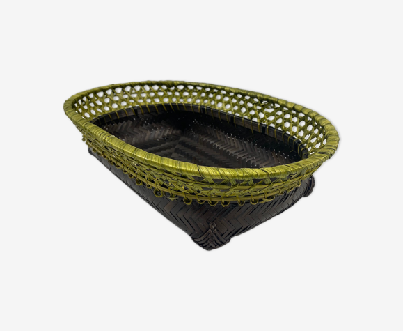 Panier tressé oval marron et vert