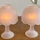 Pair of vintage Westmoreland high tealight candle holders in frosted pink satin