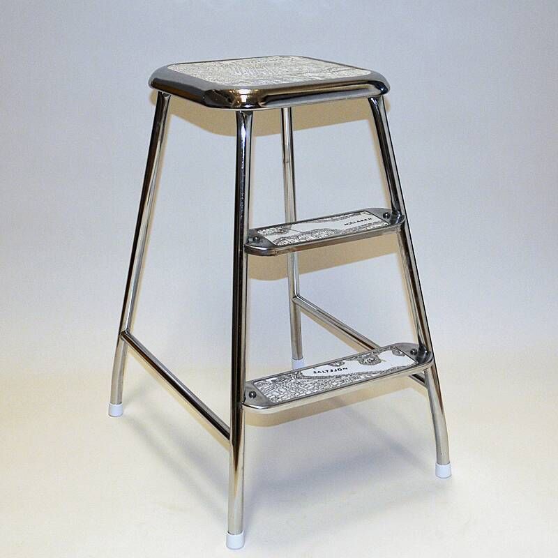 Swedish midcentury step stool Stockholm of chromed steel by Awab 1950s