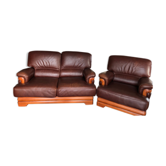 Leather sofa and armchair