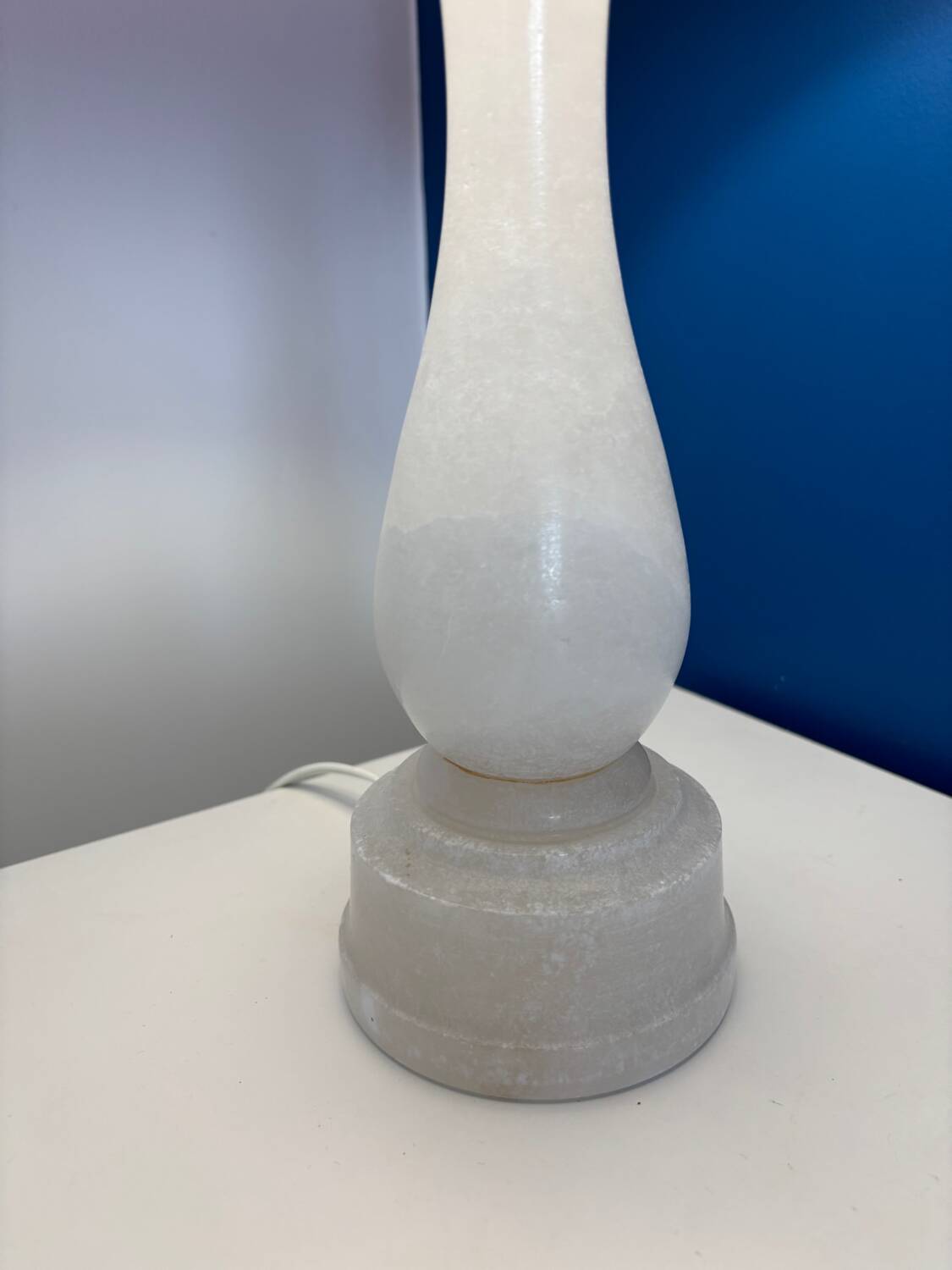 White Alabaster Lamp - Vintage White and Red Alabaster Table Lamp