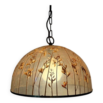 70s inlaid resin and brass chandelier