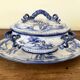 Antique blue faience soup tureen with stand.