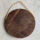 Vintage round wooden wall mirror with hooks
