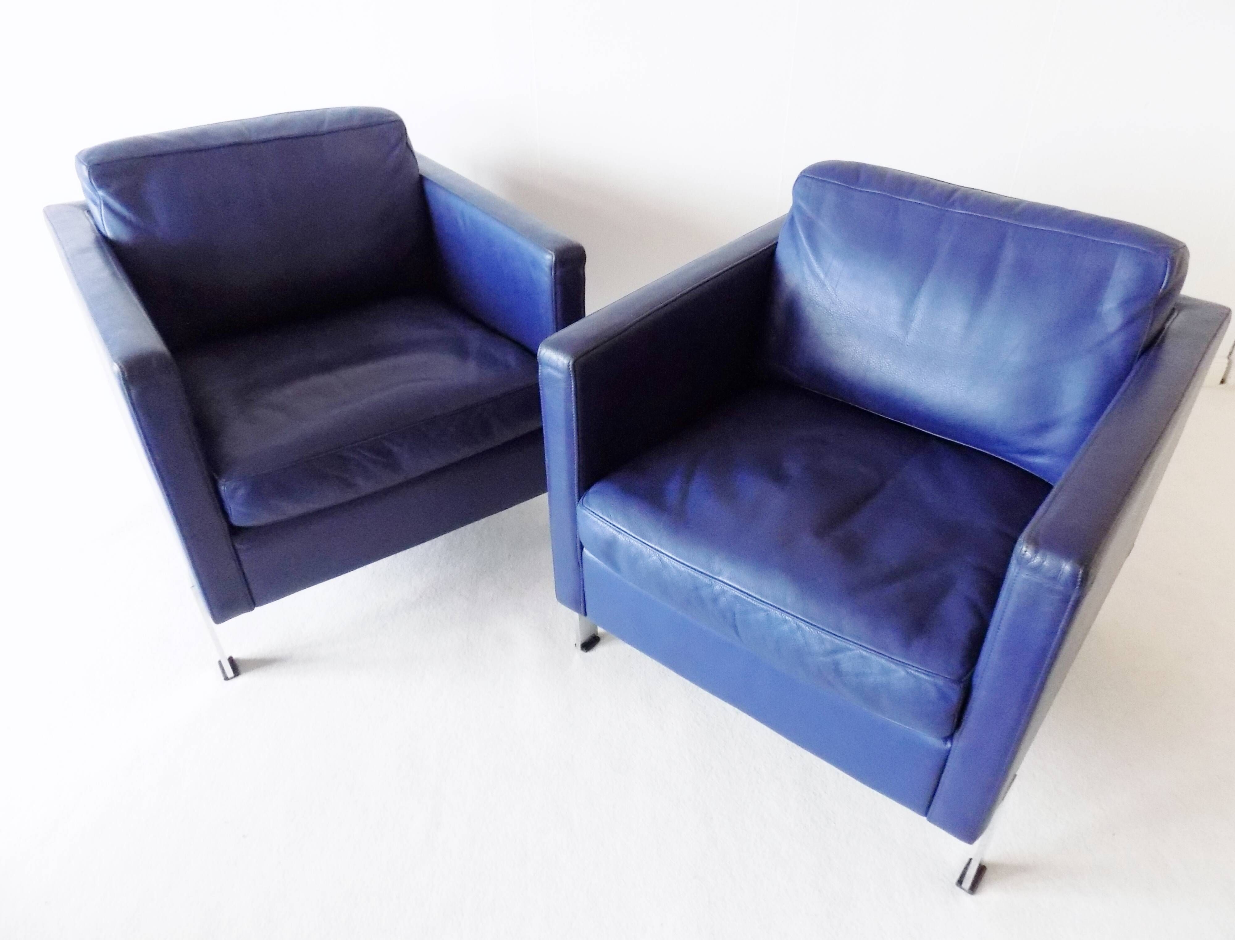 De Sede DS118 pair of blue leather club chairs
