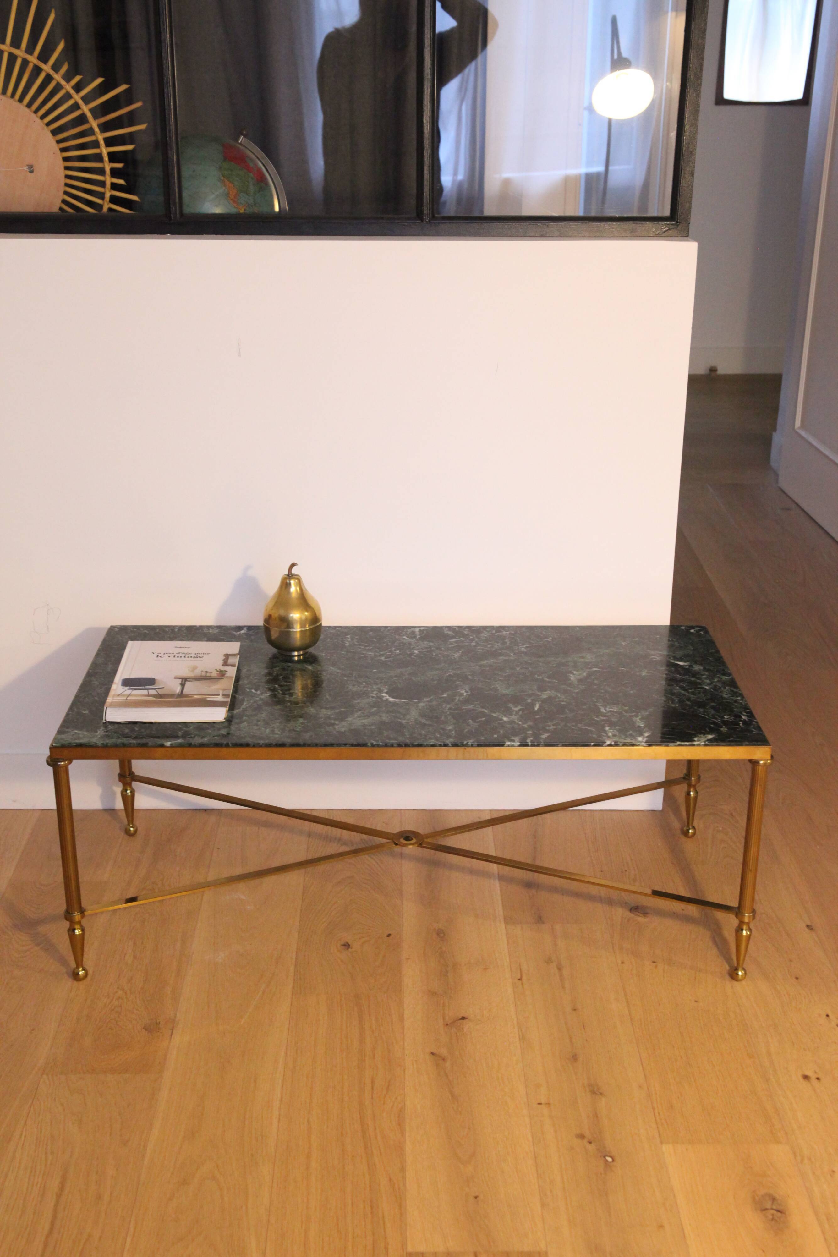 Sea green marble and brass coffee table