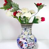 Postmodern Colorful Chinese Jingfa Cloisonné Vase with Brass Base