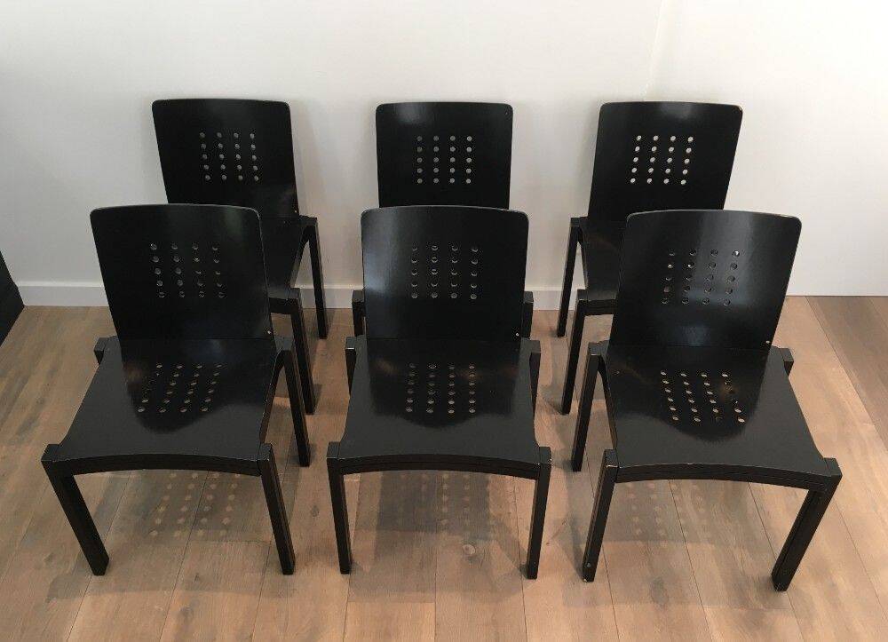 Set of 6 black wooden chairs