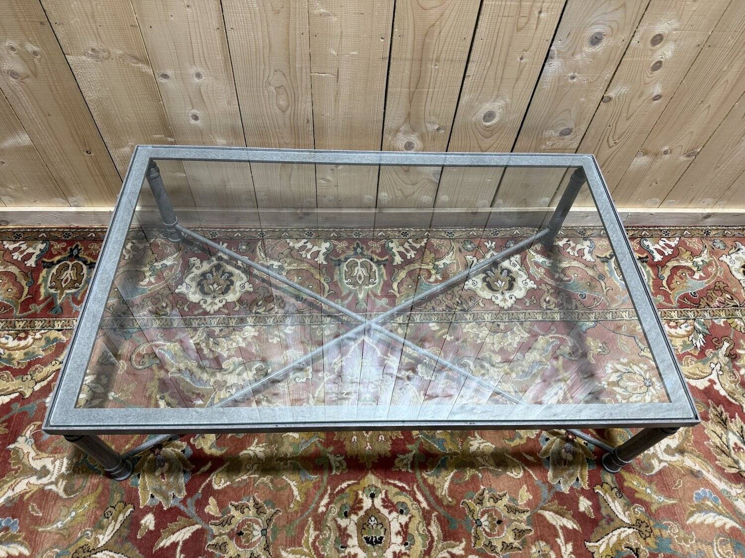 Table basse en fer et verre 1980