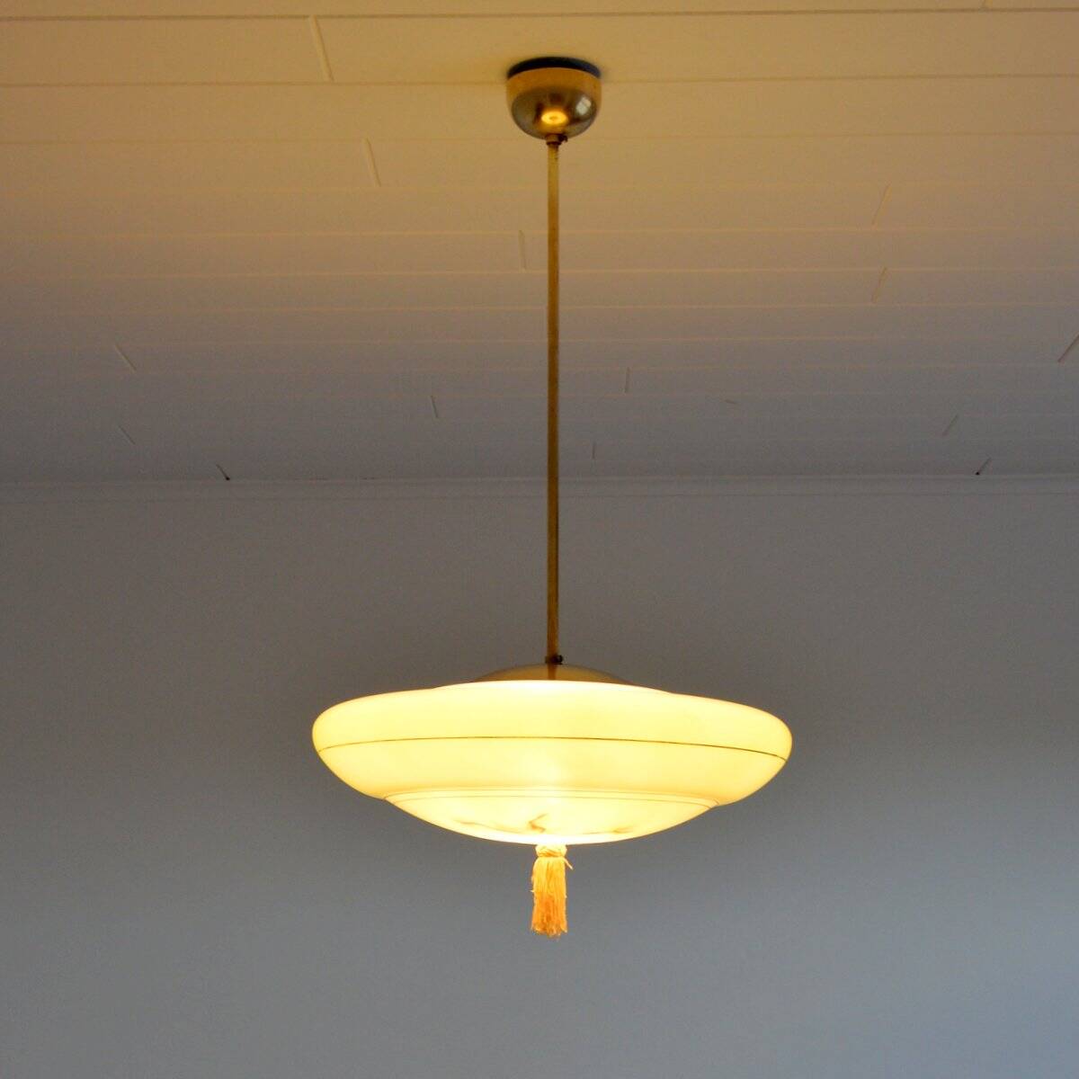 Vintage art deco yellow opaline basin pendant light