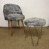 Fauteuil et tabouret moumoute vintage