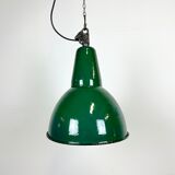 Lampe d’usine industrielle en émail vert avec dessus en fonte, années 1960