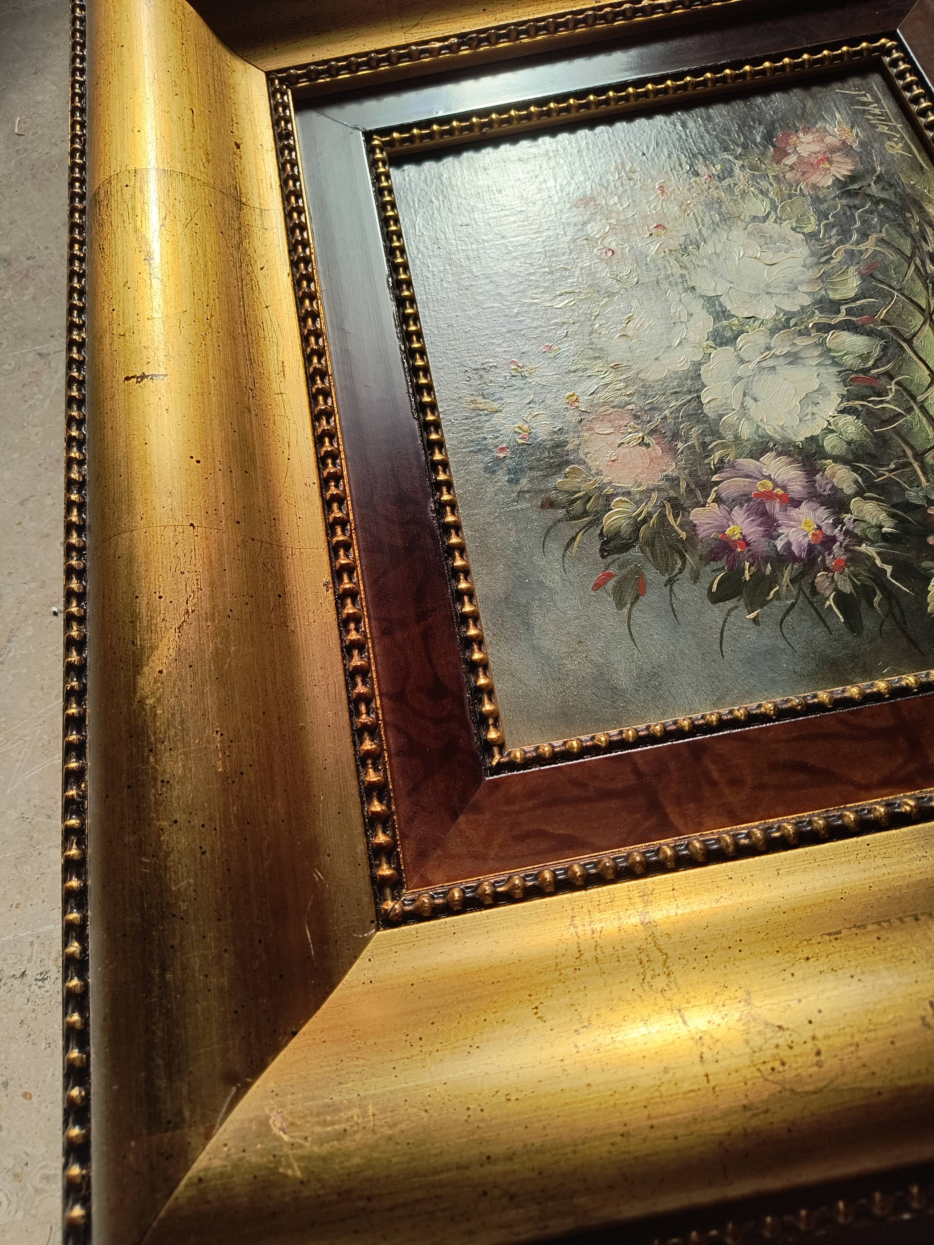 Oil on canvas signed R. Michel - Gilded frame with elm burl.